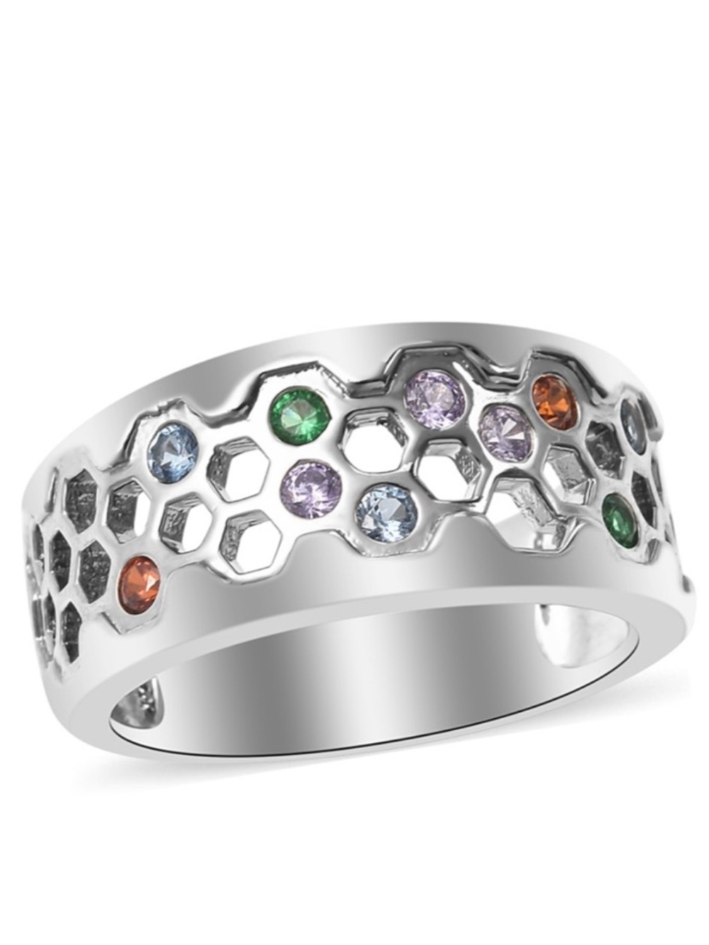 Multi Colored Simulated Diamond Band Ring
